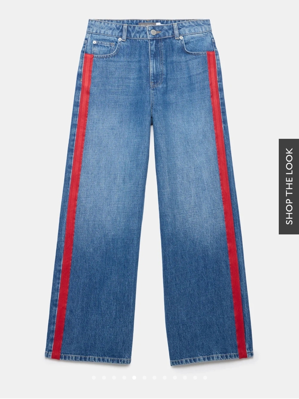 Commense Blue Wide-Leg Jeans with Red Side Stripes